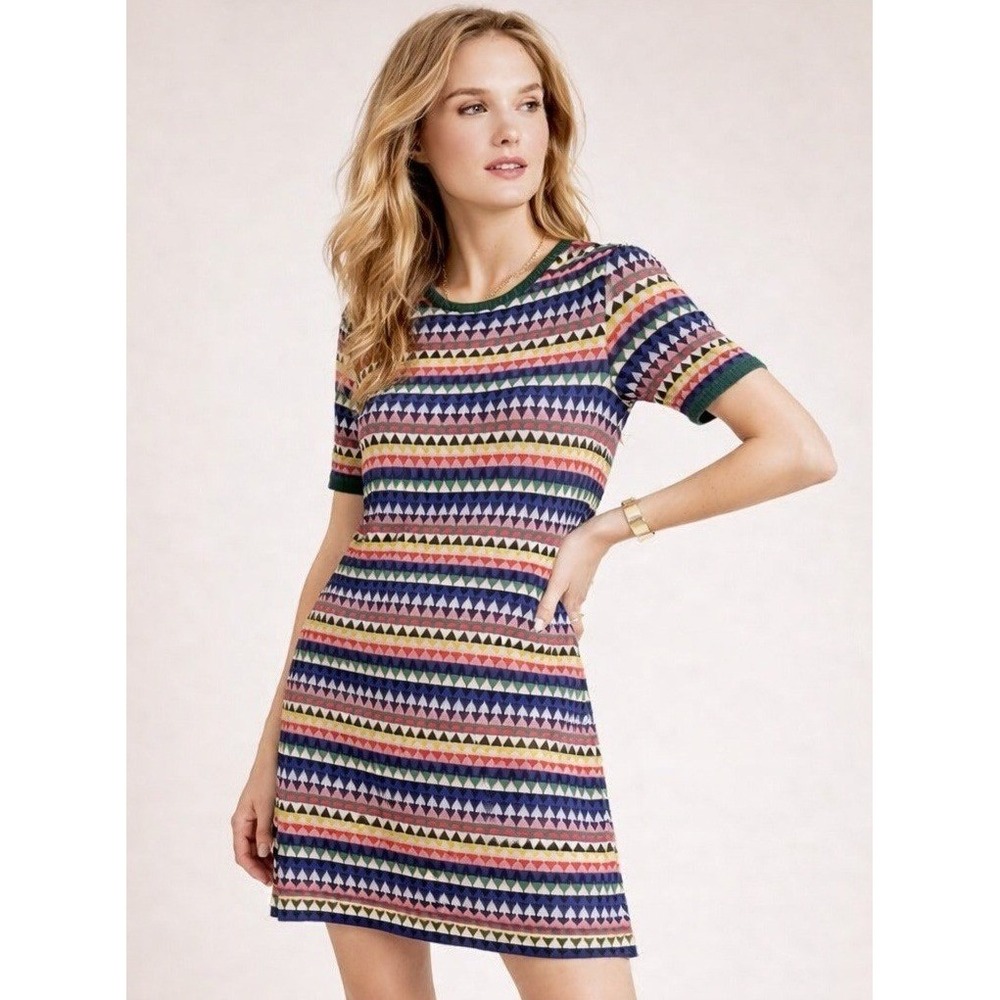 Anthropologie Aldomartins Dress Women's Geometric Print‎ Knit  3/4 Sleeve Size 6